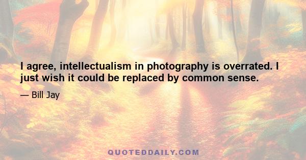 I agree, intellectualism in photography is overrated. I just wish it could be replaced by common sense.