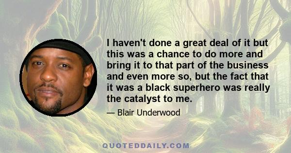 I haven't done a great deal of it but this was a chance to do more and bring it to that part of the business and even more so, but the fact that it was a black superhero was really the catalyst to me.