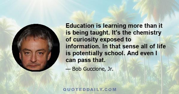 Education is learning more than it is being taught. It's the chemistry of curiosity exposed to information. In that sense all of life is potentially school. And even I can pass that.