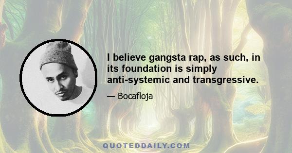 I believe gangsta rap, as such, in its foundation is simply anti-systemic and transgressive.