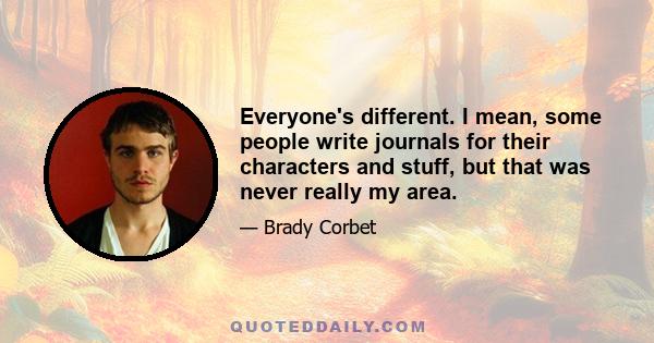 Everyone's different. I mean, some people write journals for their characters and stuff, but that was never really my area.