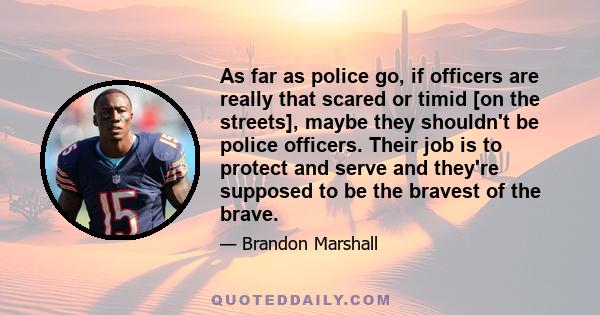 As far as police go, if officers are really that scared or timid [on the streets], maybe they shouldn't be police officers. Their job is to protect and serve and they're supposed to be the bravest of the brave.