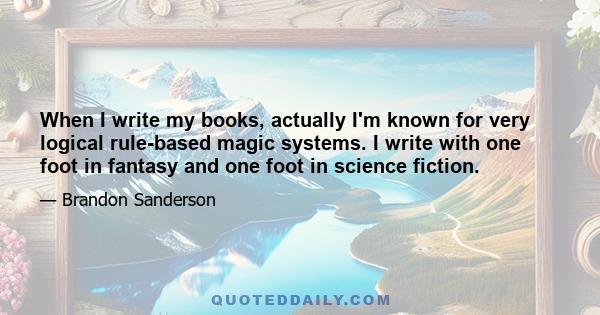 When I write my books, actually I'm known for very logical rule-based magic systems. I write with one foot in fantasy and one foot in science fiction.