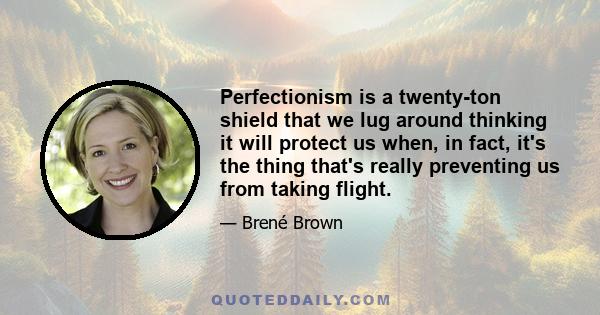 Perfectionism is a twenty-ton shield that we lug around thinking it will protect us when, in fact, it's the thing that's really preventing us from taking flight.