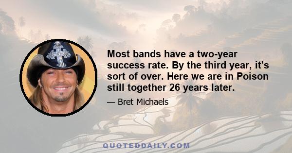 Most bands have a two-year success rate. By the third year, it's sort of over. Here we are in Poison still together 26 years later.