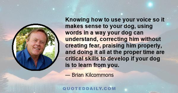 Knowing how to use your voice so it makes sense to your dog, using words in a way your dog can understand, correcting him without creating fear, praising him properly, and doing it all at the proper time are critical