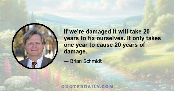 If we're damaged it will take 20 years to fix ourselves. It only takes one year to cause 20 years of damage.