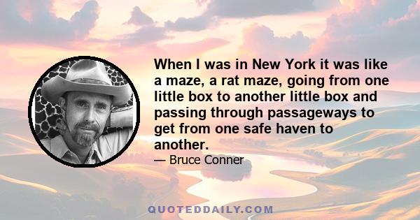 When I was in New York it was like a maze, a rat maze, going from one little box to another little box and passing through passageways to get from one safe haven to another.