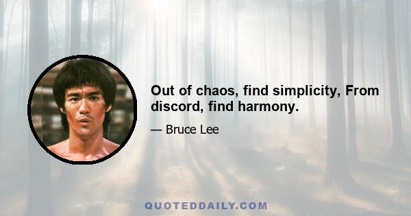 Out of chaos, find simplicity, From discord, find harmony.