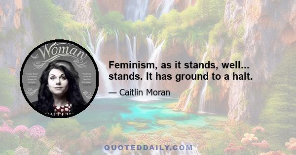 Feminism, as it stands, well... stands. It has ground to a halt.