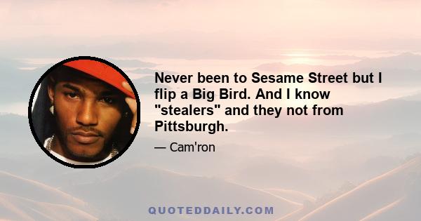 Never been to Sesame Street but I flip a Big Bird. And I know stealers and they not from Pittsburgh.