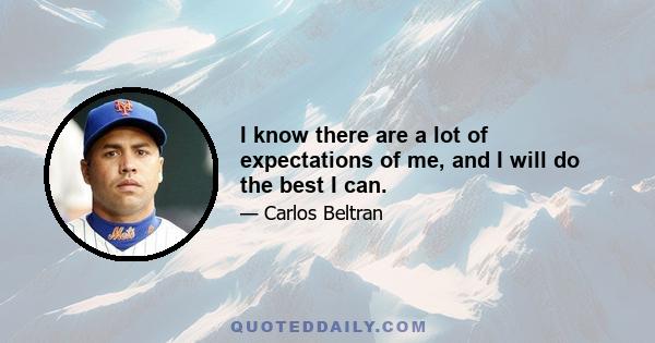 I know there are a lot of expectations of me, and I will do the best I can.