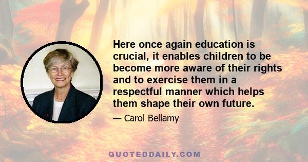 Here once again education is crucial, it enables children to be become more aware of their rights and to exercise them in a respectful manner which helps them shape their own future.