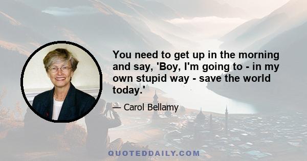 You need to get up in the morning and say, 'Boy, I'm going to - in my own stupid way - save the world today.'