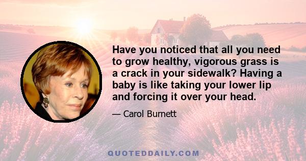 Have you noticed that all you need to grow healthy, vigorous grass is a crack in your sidewalk? Having a baby is like taking your lower lip and forcing it over your head.