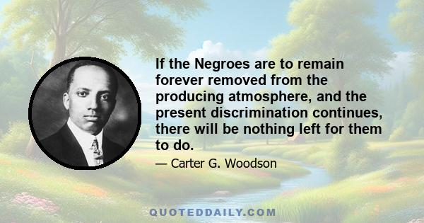 If the Negroes are to remain forever removed from the producing atmosphere, and the present discrimination continues, there will be nothing left for them to do.