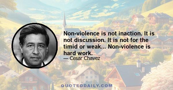 Non-violence is not inaction. It is not discussion. It is not for the timid or weak... Non-violence is hard work.