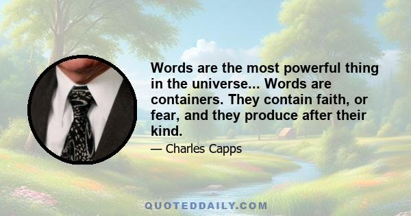 Words are the most powerful thing in the universe... Words are containers. They contain faith, or fear, and they produce after their kind.