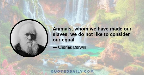 Animals, whom we have made our slaves, we do not like to consider our equal.