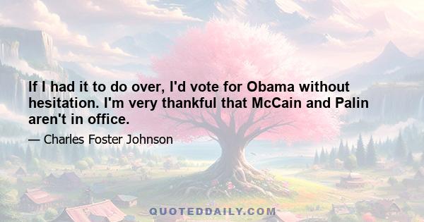 If I had it to do over, I'd vote for Obama without hesitation. I'm very thankful that McCain and Palin aren't in office.