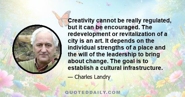 Creativity cannot be really regulated, but it can be encouraged. The redevelopment or revitalization of a city is an art. It depends on the individual strengths of a place and the will of the leadership to bring about