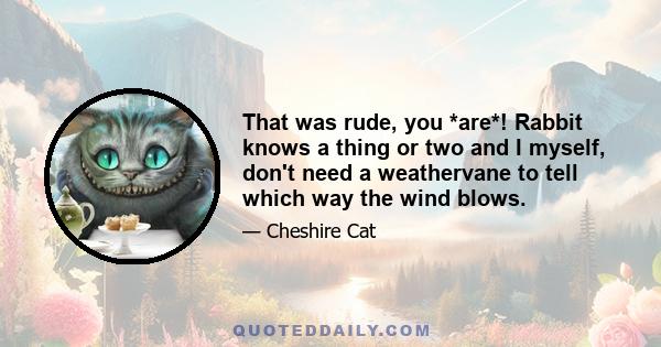 That was rude, you *are*! Rabbit knows a thing or two and I myself, don't need a weathervane to tell which way the wind blows.