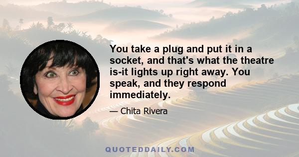 You take a plug and put it in a socket, and that's what the theatre is-it lights up right away. You speak, and they respond immediately.