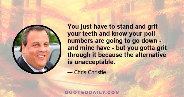 You just have to stand and grit your teeth and know your poll numbers are going to go down - and mine have - but you gotta grit through it because the alternative is unacceptable.