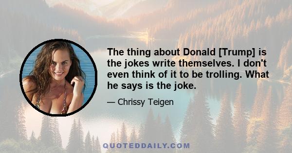 The thing about Donald [Trump] is the jokes write themselves. I don't even think of it to be trolling. What he says is the joke.