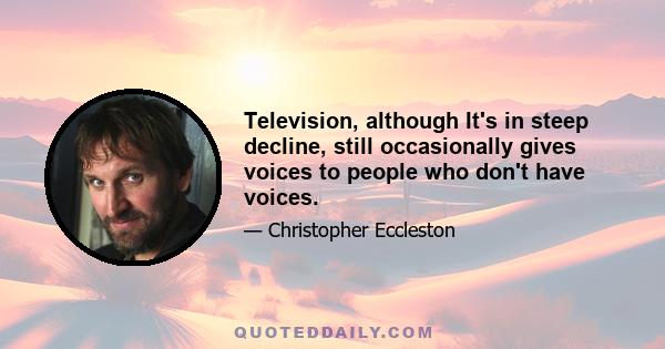 Television, although It's in steep decline, still occasionally gives voices to people who don't have voices.