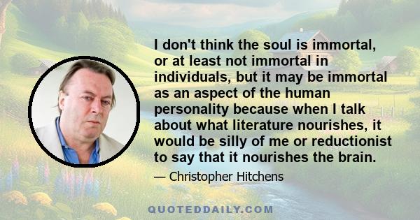 I don't think the soul is immortal, or at least not immortal in individuals, but it may be immortal as an aspect of the human personality because when I talk about what literature nourishes, it would be silly of me or