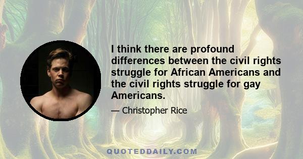 I think there are profound differences between the civil rights struggle for African Americans and the civil rights struggle for gay Americans.