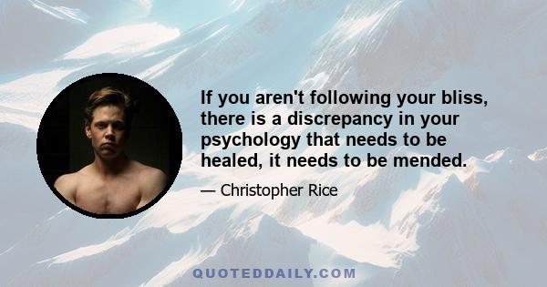 If you aren't following your bliss, there is a discrepancy in your psychology that needs to be healed, it needs to be mended.