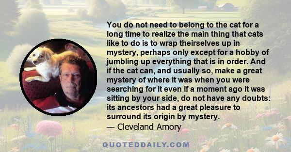 You do not need to belong to the cat for a long time to realize the main thing that cats like to do is to wrap theirselves up in mystery, perhaps only except for a hobby of jumbling up everything that is in order. And