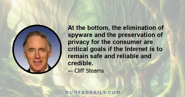 At the bottom, the elimination of spyware and the preservation of privacy for the consumer are critical goals if the Internet is to remain safe and reliable and credible.