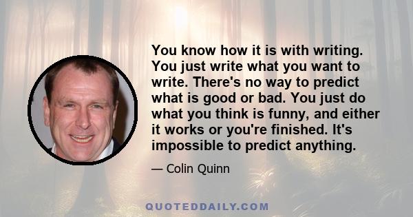 You know how it is with writing. You just write what you want to write. There's no way to predict what is good or bad. You just do what you think is funny, and either it works or you're finished. It's impossible to