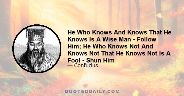 He Who Knows And Knows That He Knows Is A Wise Man - Follow Him; He Who Knows Not And Knows Not That He Knows Not Is A Fool - Shun Him