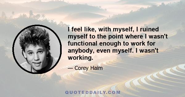 I feel like, with myself, I ruined myself to the point where I wasn't functional enough to work for anybody, even myself. I wasn't working.