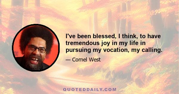 I've been blessed, I think, to have tremendous joy in my life in pursuing my vocation, my calling.