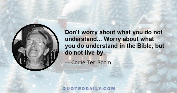 Don't worry about what you do not understand... Worry about what you do understand in the Bible, but do not live by.