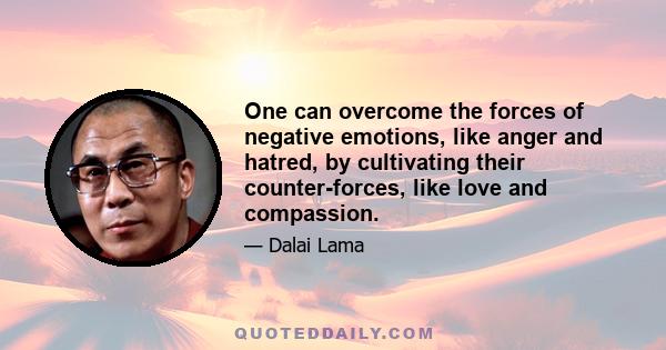 One can overcome the forces of negative emotions, like anger and hatred, by cultivating their counter-forces, like love and compassion.