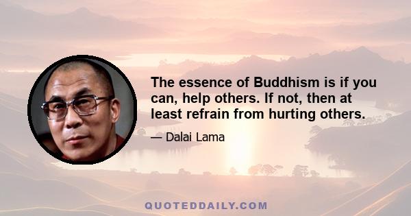 The essence of Buddhism is if you can, help others. If not, then at least refrain from hurting others.