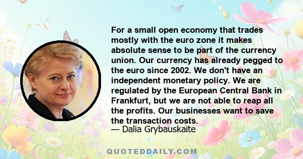 For a small open economy that trades mostly with the euro zone it makes absolute sense to be part of the currency union. Our currency has already pegged to the euro since 2002. We don't have an independent monetary