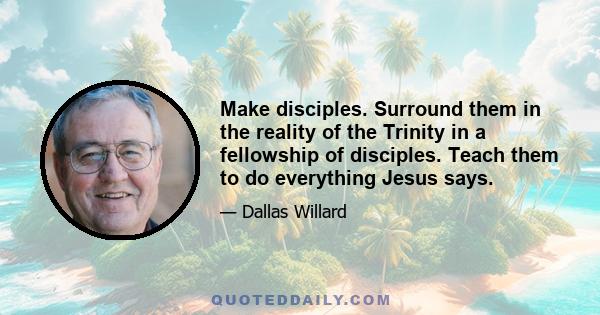 Make disciples. Surround them in the reality of the Trinity in a fellowship of disciples. Teach them to do everything Jesus says.