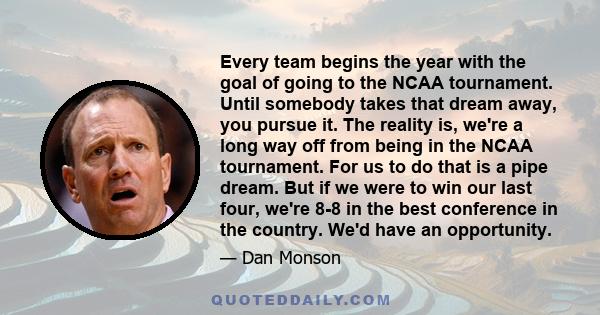 Every team begins the year with the goal of going to the NCAA tournament. Until somebody takes that dream away, you pursue it. The reality is, we're a long way off from being in the NCAA tournament. For us to do that is 