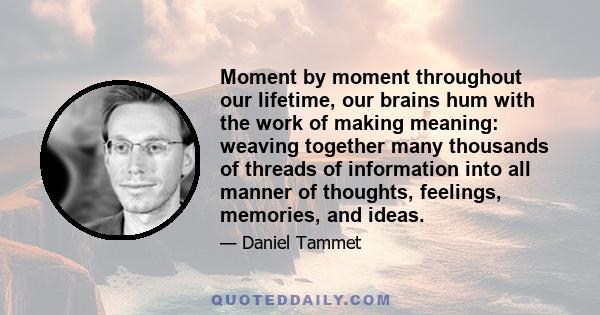 Moment by moment throughout our lifetime, our brains hum with the work of making meaning: weaving together many thousands of threads of information into all manner of thoughts, feelings, memories, and ideas.