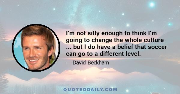 I'm not silly enough to think I'm going to change the whole culture ... but I do have a belief that soccer can go to a different level.