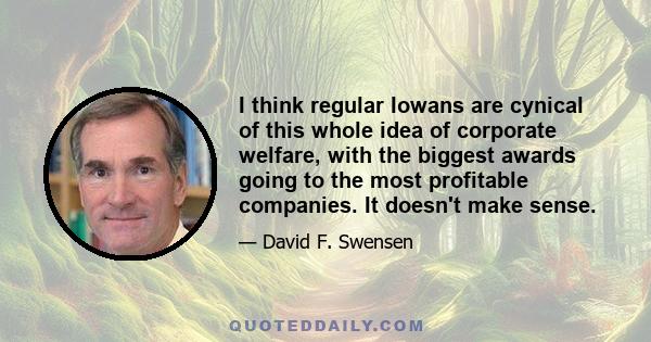 I think regular Iowans are cynical of this whole idea of corporate welfare, with the biggest awards going to the most profitable companies. It doesn't make sense.