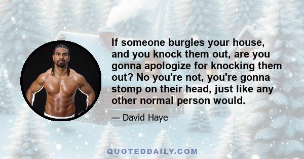 If someone burgles your house, and you knock them out, are you gonna apologize for knocking them out? No you're not, you're gonna stomp on their head, just like any other normal person would.