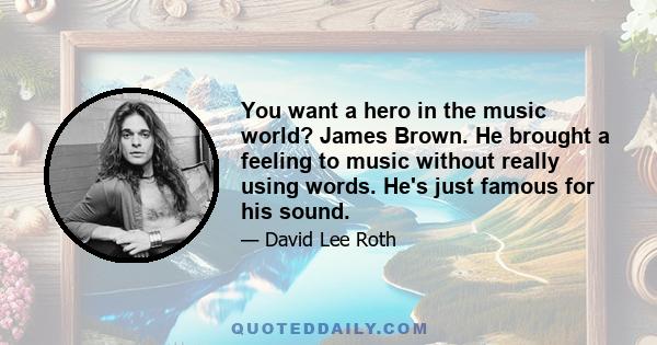 You want a hero in the music world? James Brown. He brought a feeling to music without really using words. He's just famous for his sound.